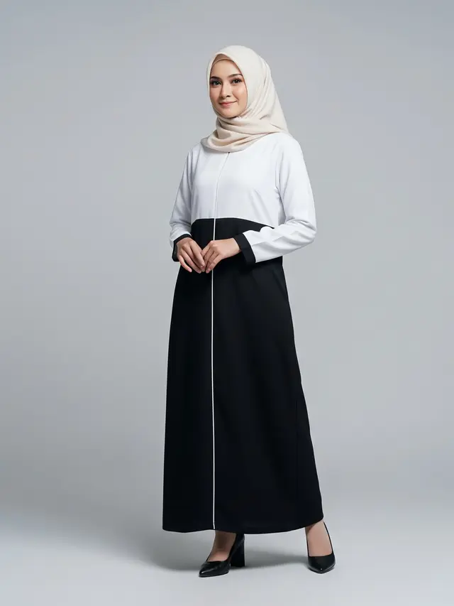 Model Gamis Kombinasi Hitam Putih Model Tunik Potongan Bersih