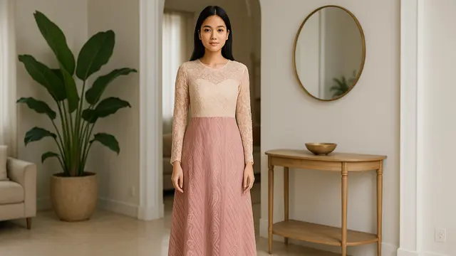 7 Model Dress Batik Kombinasi Dusty Pink dan Brokat Cream, Elegan dan Anggun untuk Acara Resmi