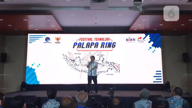 Menkominfo Rudiantara berbicara tentang Palapa Ring di Jakarta, Rabu (20/3/2019). Liputan6.com/ Agustin S. Wardani