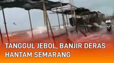 Tanggul Pelabuhan Tanjung Emas Semarang Jebol pada Senin (23/5/2022) sore. Tanggul tidak dapat menahan hantaman gelombang yang sedang pasang. Akibatnya, air laut masuk ke daratan dan sebabkan banjir rob.
