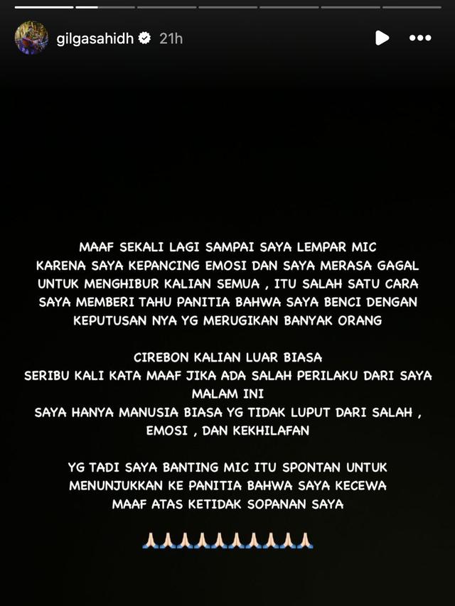 Unggahan Gilga Sahid. (Foto: Dok. Instagram @gilgasahidh)