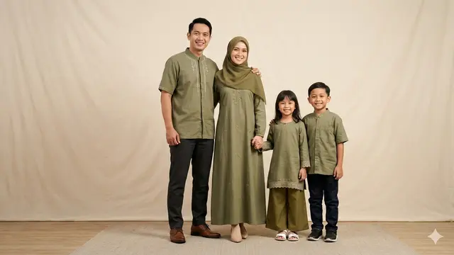 Model Baju Lebaran Keluarga Tema Earth Tone. AI