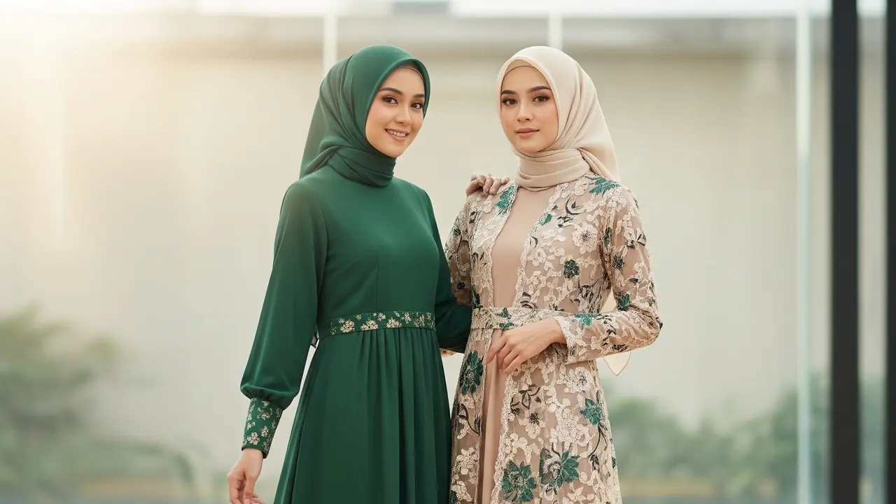 Maxi Dress Muslim Sifon Kombinasi Brokat Simple