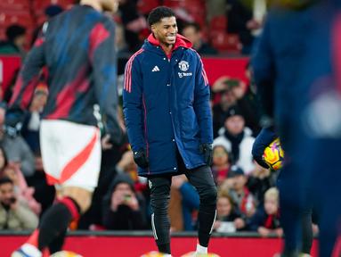 Penyerang asal Inggris Marcus Rashford kembali masuk dalam skuad Manchester United setelah absen dalam empat pertandingan terakhir secara beruntun. (AP Photo/Dave Thompson)