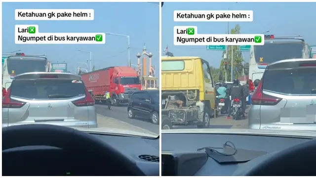 Ketahuan Polisi Tak Pakai Helm, Aksi Pria Sembunyi di Bus Ini Bikin Tepuk Jidat