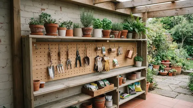 Rak Tanaman dengan Panel Pegboard untuk Peralatan Kebun