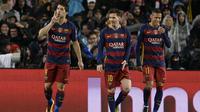 Lionel Messi, Luis Suarez, dan Neymar (AFP/Josep Lago)