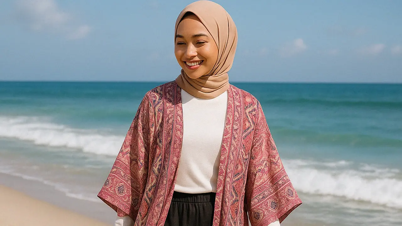 Outfit ke Pantai Hijabers yang Simpel tapi Dijamin Cantik (Foto: Rizka Nur Laily via ChatGPT)