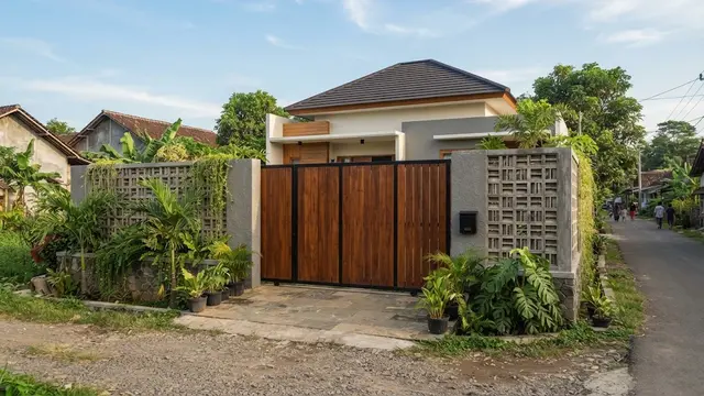 Model Gerbang Rumah Desa Modern yang Dipadukan Dengan Pagar Roste