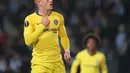 Selebrasi Ros Barkley usai mencetak gol ke gawang Malmo FF pada leg 1, 32 besar Liga Europa yang berlangsung di stadion Swedbank, Malmo, Jumat (15/2). Chelsea menang 2-1 atas Malmo FF (AFP/Andreas Hillergen)