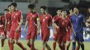 Pemain Korea Utara saat melawan Uzbekistan pada laga PSSI Anniversary Cup 2018 di Stadion Pakansari, (27/4/2018). Korea Utara bermain imbang 2-2 dengan Uzbekistan. (Bola.com/M Iqbal Ichsan)