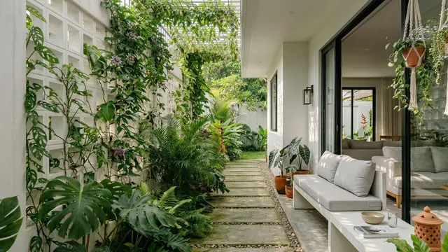 Koridor Samping Rumah dengan Dinding Roster Gemini AI