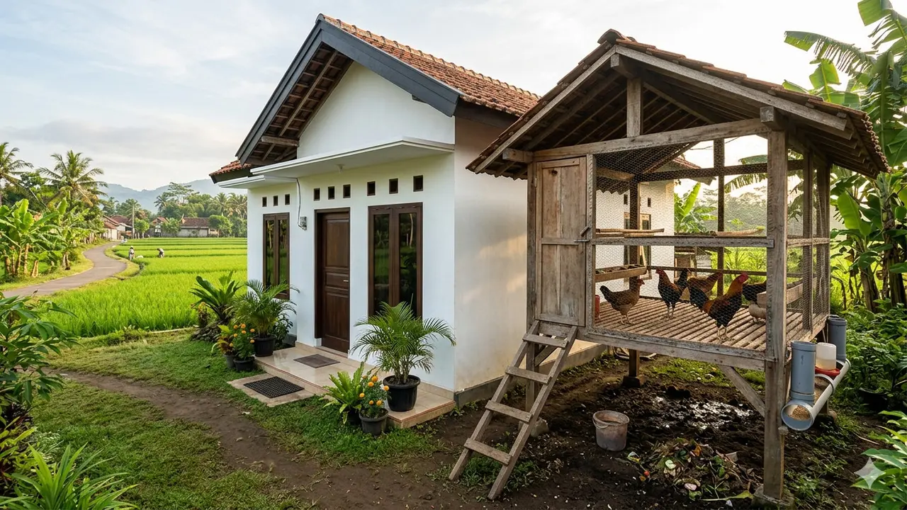 Gambar Rumah Minimalis di Desa Lengkap dengan Kandang Ayam
