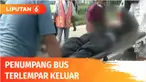 Seorang pria terlempar keluar dari bus yang ditumpanginya di Jalan Pantura Subang, Jawa Barat. Sebelumnya bus tersebut terlihat ugal-ugalan hingga akhirnya menabrak pembatas jalan.