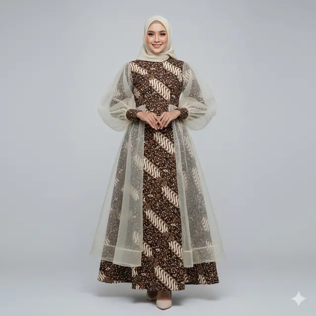Gamis Batik Bishop Sleeve untuk Acara Formal. Gemini