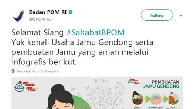 BPOM Rinci Usaha Jamu Gendong yang Aman untuk Dikonsumsi