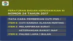 Badan Kepegawaian Negara (BKN), memperbolehkan para pria mengambil cuti untuk mendampingi istri yang dirawat inap saat melahirkan, paling lama hingga satu bulan.