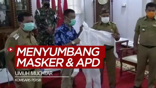 Berita video Komisaris PT. Persib Bandung Bermartabat (PBB), Umuh Muchtar, menyumbang 4.000 masker dan 300 APD (Alat Pelindung Diri) kepada pemerintah Kabupaten Sumedang, Jawa Barat.
