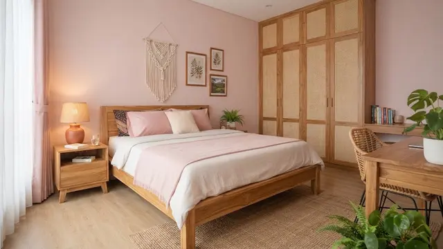 Ide desain kamar tidur berwarna pink yang bikin tidur nyenyak dengan suasana menenangkan model penggunaan furnitur yang cocok
