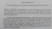 Foto: Surat pernyataan warga yang berisi penolakan kesepakatan dengan Pemprov NTT (Liputan6.com/Ola Keda)
