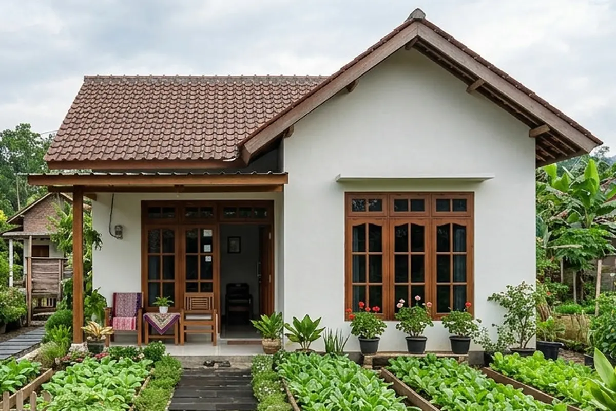 Ide Rumah Sederhana di Desa dengan Halaman Luas Jadi Kebun Produktif./Gemini