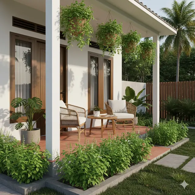 Model Teras Rumah Modern dengan Tanaman Rambat Pengusir Ular Alami