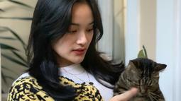 Pemilik nama lengkap Adzana Shaliha Alifyaa memang sangat menyukai kucing. Momen menggendong kucing peliharaan menjadi bukti kecintaanya terhadap hewan yang miliki nama ilmiah Felis catus. Foto Ashel gendong kucing sukses bikin netizen terpesona. (Liputan6.com/IG/@jkt48.ashel)