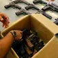 Sebanyak 106 unit airgun,12 senjata api pistol revolver peluru tajam serta dua airgun laras panjang berhasil diamankan, Jakarta, Minggu, (15/11/2015).  (Liputan6.com/Yoppy Renato)