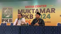 Sekretaris SC Muktamar ke-VI PKB Syaiful Huda saat konferensi pers, di Nusa Dua, Bali, Sabtu (24/8/2024). (Foto: Merdeka.com/Alma Fikhasari).