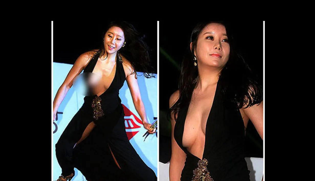 Artis Ha Na Kyung mengalami kejadian memalukan di event bergengsi Blue Dragon Film Awards.  Tanpa sengaja ia menginjak bagian belakang gaun tersebut sehingga bagian pribadinya terlihat (Istimewa)