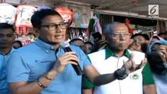 Calon wakil presiden RI Sandiaga Uno berkunjung ke pasar tradisional Bandar Lampung.