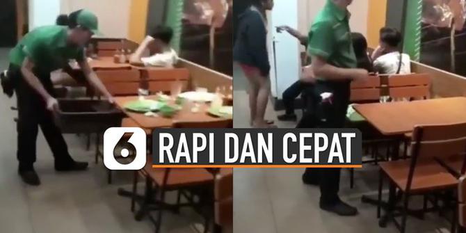 VIDEO: Penuh Semangat, Aksi Pria Bersihkan Meja Makan Rapi dan Cepat