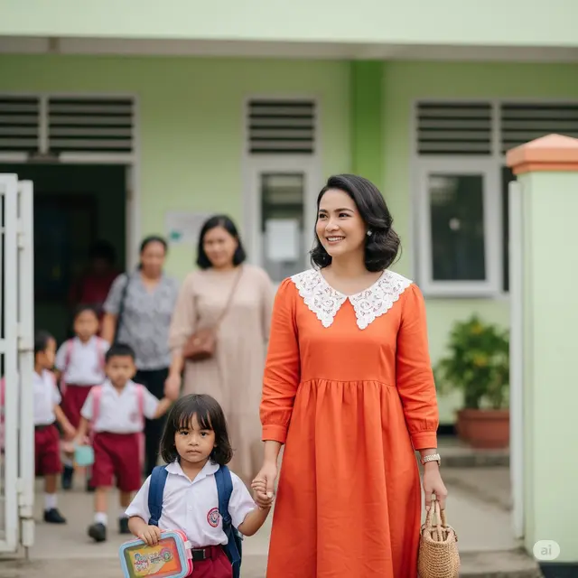 Outfit Ibu Antar Anak Sekolah