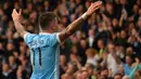 7. Bek Manchester City, Aleksandar Kolarov, melakukan selebrasi usai membobol gawang Bournemouth pada laga Liga Premier Inggris di Stadion Vitality, Inggris, Sabtu (2/4/2016). Bournemouth takluk 0-4 dari Man City. (AFP/Glyn Kirk)