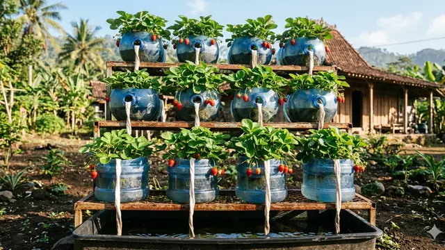 Konsep Kebun Buah Mini Low Budget dari Barang Bekas Kreatif. AI