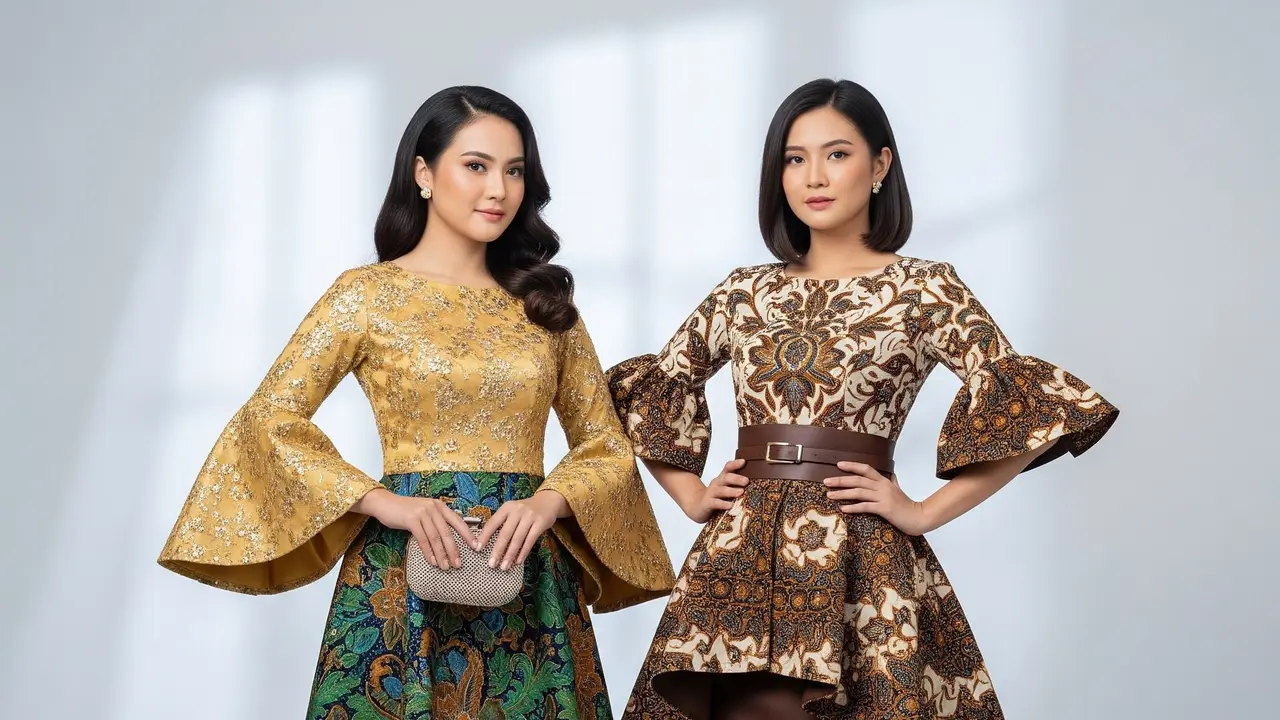 Batik Pesta Lengan Terompet Mewah