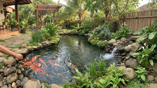 Ide desain kolam ikan cantik model informal koi pond