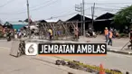 Jembatan Pacing yang berada di Cikarang amblas setelah diterjang banjir luapan sungai Citarum. Jembatan berada di jalan nasional yang menghubungkan Cikarang dan Karawang.