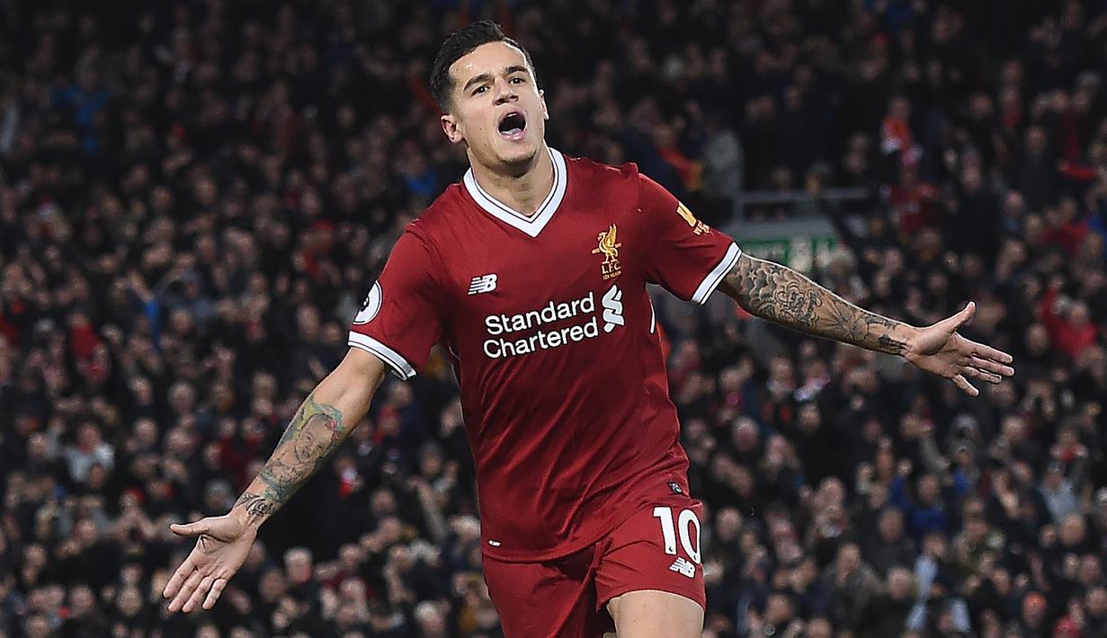 1. Philippe Coutinho - Philippe Coutinho menjadi pemain termahal yang pernah dijual Liverpool pada era Jurgen Klopp. Coutinho dilepas Liverpool ke Barcelona pada bursa transfer tahun 2018 dengan mahar mencapai 145 juta euro. (AFP/PAUL ELLIS)