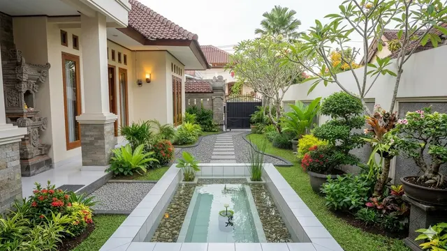 Cara Membuat Kolam Ikan dan Taman Depan Rumah Tanpa Bikin Halaman Terasa Sempit/Gemini AI