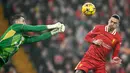 Liverpool sempat tertinggal lebih dulu dari tim tamu Leicester City lewat aksi Jordan Ayew pada menit ke-6. (Paul ELLIS/AFP)
