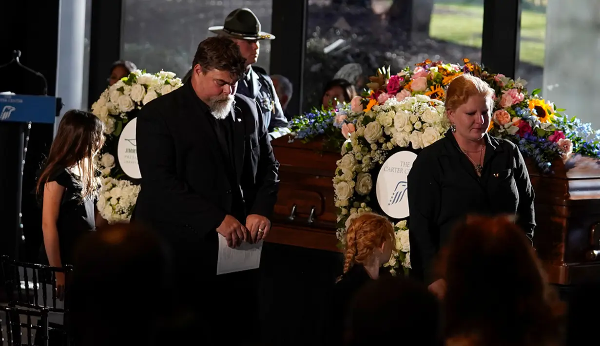 Pada hari Rabu (29/11), pemakaman Carter akan diadakan di Gereja Baptis Maranatha di Plains sebelum disemayamkan di kediaman keluarga. (AP Photo/Brynn Anderson, Pool)