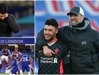 Liverpool semakin nyaman menduduki puncak klasemen sementara Liga Inggris usai berpesta 7 gol ke gawang Crystal Palace, sementara itu Arsenal semakin terpuruk usai menelak kekalahan di markas Everton. Berikut rangkuman menarik kompetisi Liga Inggris di pekan ke-14. (kolase foto AFP)