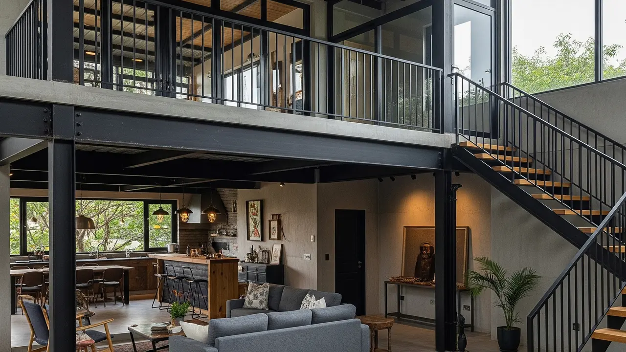 Inspirasi Rumah Gaya Industrial 2 Lantai dengan Balkon. Gemini