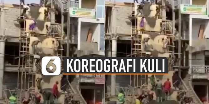 VIDEO: Aksi Kuli Bangunan Oper Cor Semen Pakai Koreografi