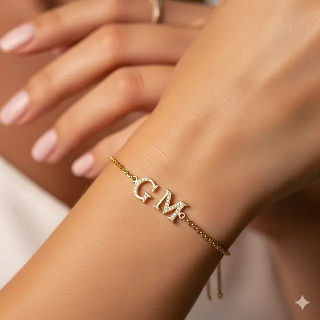Gelang Custom Inisial dengan Permata