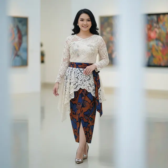 Model Atasan Brokat Timeless dengan Rok Batik Lilit Kekinian