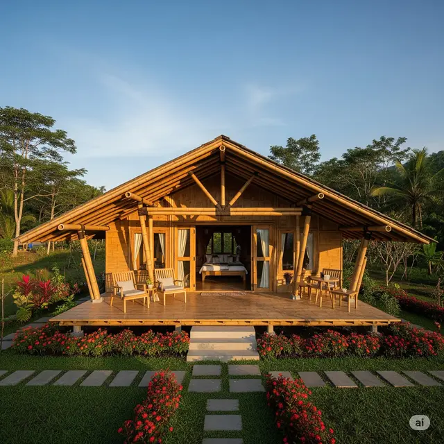 Rumah Sederhana dari Bambu. Foto: Gemini