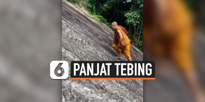 VIDEO: Tanpa Pengaman, Biksu Lewati Tebing Curam dengan Berjalan Kaki
