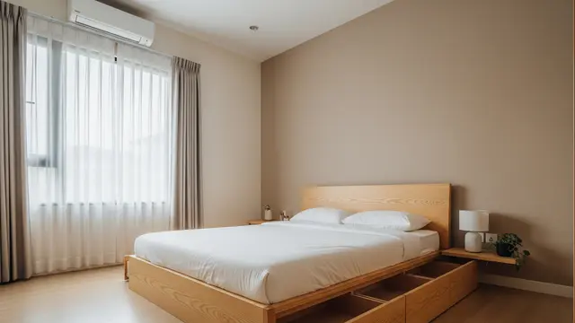 Kamar Minimalis dengan Laci di Bawah Tempat Tidur